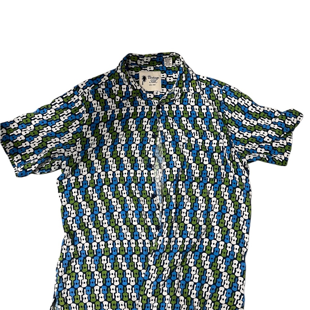 Vintage Silk 100% Silk Guitar Patterned Men's Shirt